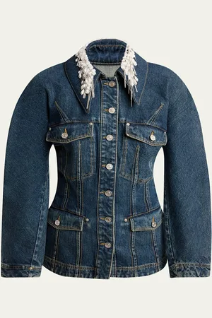 Givenchy Pearly Crystal Collar Denim Jacket