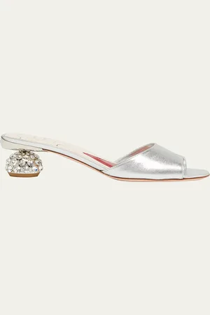 Roger Vivier Metallic Crystal-Dome Heel Slide Sandals