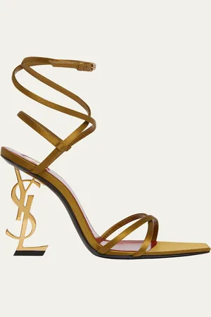 Saint Laurent Opyum YSL Logo-Heel Wrap-Ankle Sandals with Golden Hardware