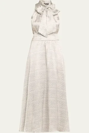 Kiton Long Printed Silk Sleeveless Dress with Scarf