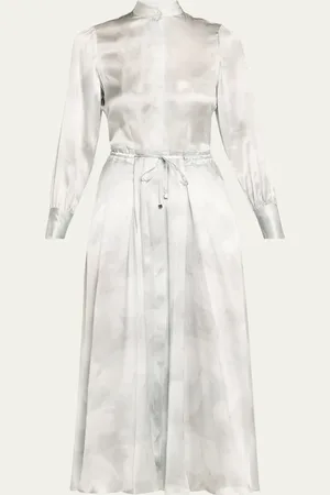 Kiton Long Sleeve Printed Drawstring Silk Dress