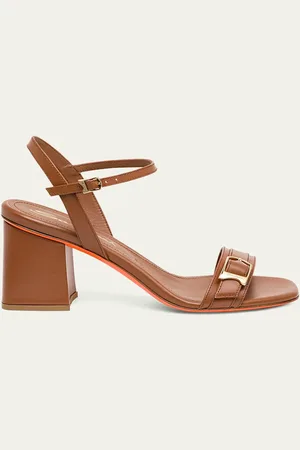 santoni Calyso Leather Buckle Block-Heel Sandals