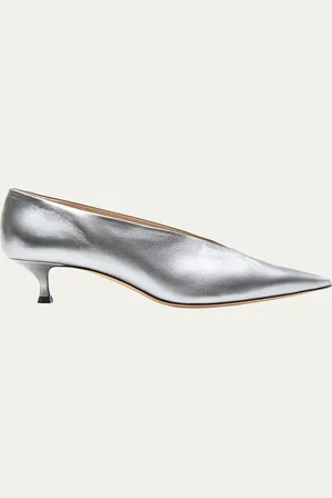 Le Monde Beryl Babouche Metallic Leather Kitten Pumps