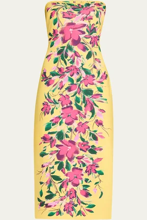 Badgley Mischka Strapless Floral-Print Bodycon Midi Dress