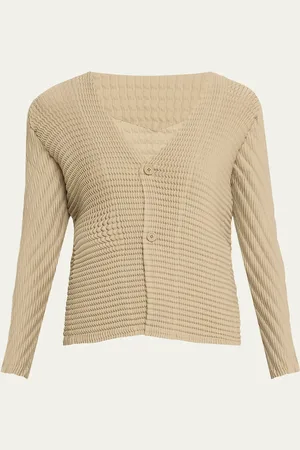 Issey Miyake Wool Like Pleats V-Neck Cardigan