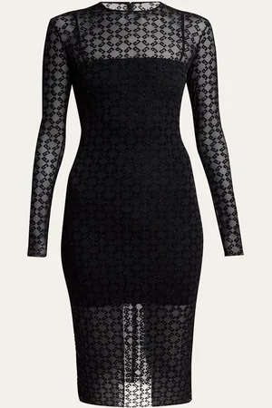 Givenchy Long Sleeve Tulle Monogram Midi Dress