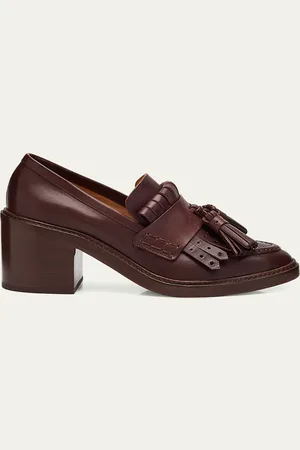 ULLA JOHNSON Fiona Leather Tassel Heeled Loafers