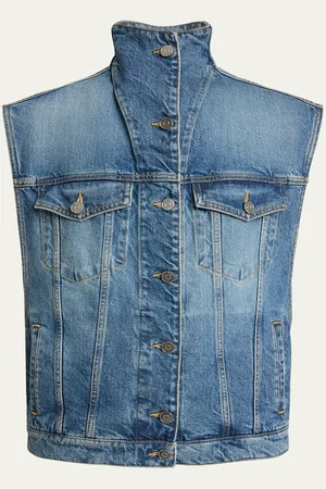 Alaïa High-Neck Denim Trucker Vest