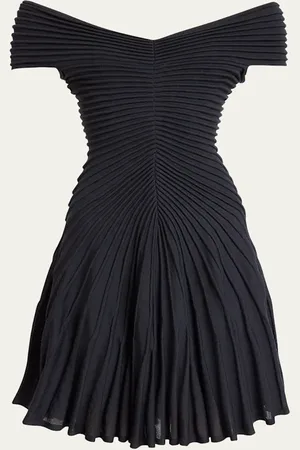 Alaïa Off-Shoulder Sculpting Line Flared Wool Mini Dress