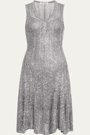 Alaïa Sequined Fit-Flare Knit Mini Dress
