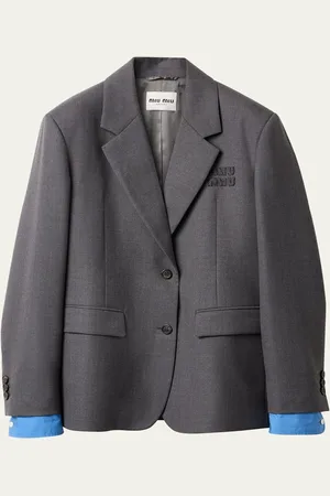 Miu Miu Logo Embroidered Oversized Wool Blazer Jacket