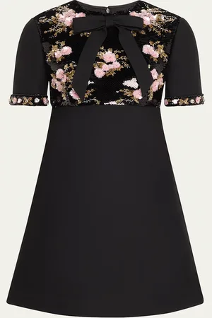 VALENTINO GARAVANI Floral Sequined Bow-Neck Mini Dress