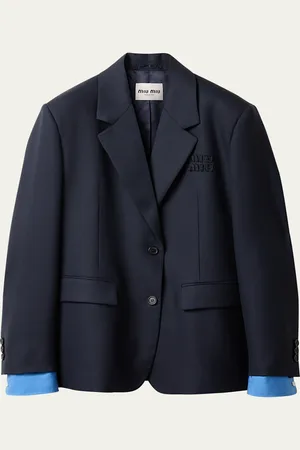 Miu Miu Logo Embroidered Oversized Wool Blazer Jacket