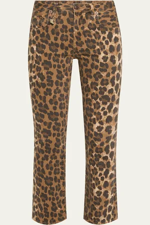 R13 Leopard Mid-Rise Kick-Flare Jeans