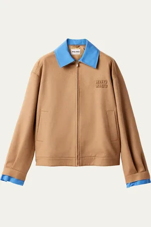 Miu Miu Poplin Layered Camel Hair Zip-Up Jacket