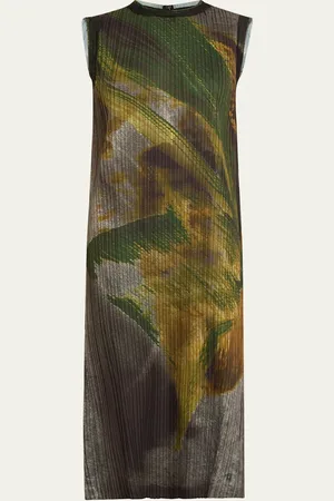 Jason Wu Brushstroke Print Pleated Midi Shift Dress