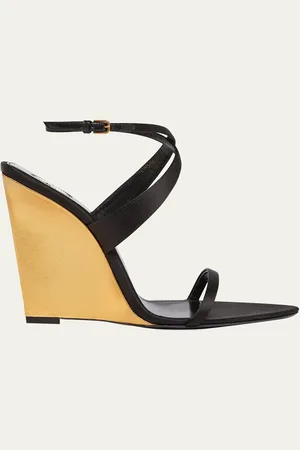 Saint Laurent Salome Satin Strappy Wedge Sandals
