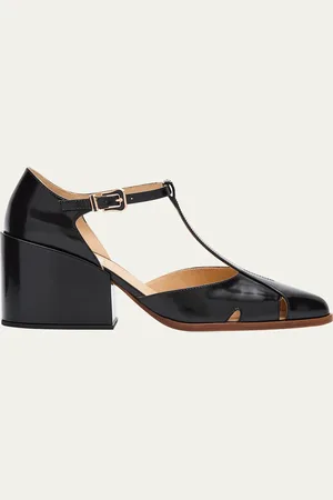 GABRIELA HEARST Evita T-Strap Leather Block-Heel Pumps