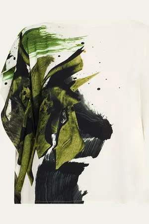 Jason Wu Brushstroke Print Crepe Boatneck Asymmetric Top