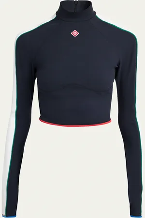 Casablanca Stripe Long-Sleeve Cropped Activewear Top