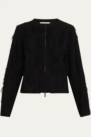 Jason Wu Brushstroke Fray Jacquard Zip-Up Cardigan