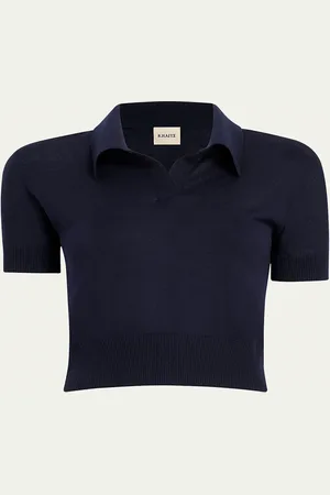 Khaite Morgane Short-Sleeve Crop Polo Top