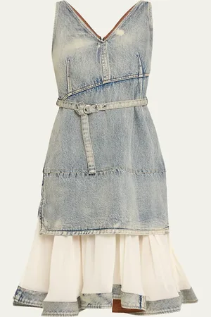 3.1 Phillip Lim Sleeveless Belted Denim Chiffon Combo Dress