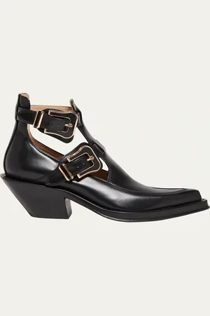 GABRIELA HEARST Leather Buckle Cutout Ankle Booties