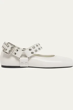 Alaïa Leather Grommet Harness Ballerina Flats