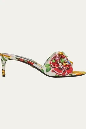 Dolce & Gabbana Keira Floral Jeweled Mule Sandals