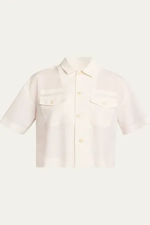 SACAI Pleated Back Crop Button Down Blouse
