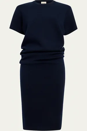 Khaite Callas Draped Short-Sleeve Midi Dress