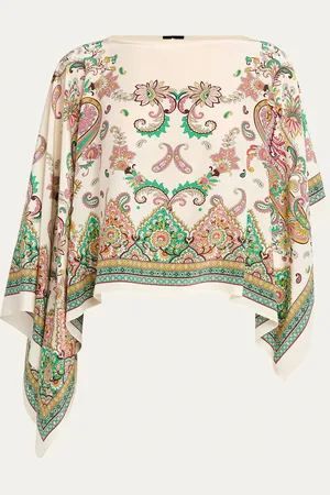 Etro Paisley-Print Silk Asymmetric Poncho