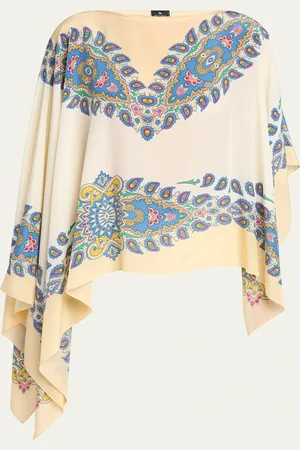 Etro Paisley-Print Silk Asymmetric Poncho