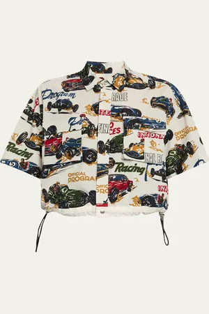 SACAI Car Print Cropped Drawcord Blouse