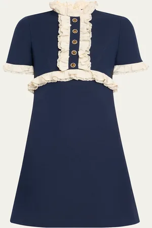 VALENTINO GARAVANI Lace Trim Wool Mini Dress