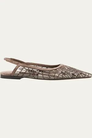Brunello Cucinelli Woven Monili Slingback Flats