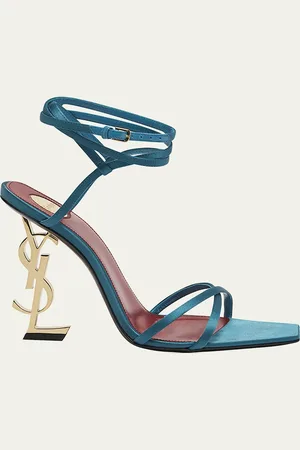 Saint Laurent Opyum YSL Logo-Heel Wrap-Ankle Sandals with Golden Hardware