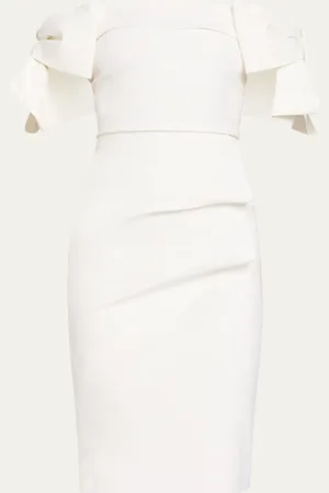 CHIARA BONI Bunjiree Off-Shoulder Bow Midi Sheath Dress