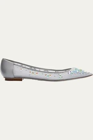 RENE CAOVILLA Crystal Embellished Mesh Ballerina Flats