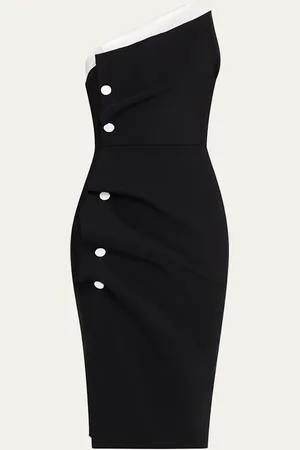 CHIARA BONI Hiroko One-Shoulder Contrast Button Midi Dress