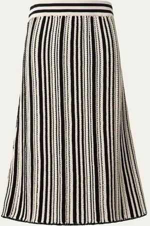 AKRIS Crochet Knit Stripe Cotton Flared Midi Skirt