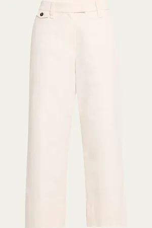 Brunello Cucinelli Cotton-Linen Wide-Leg Crop Chino Pants