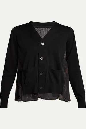 SACAI Dot Flower Print Pleated Back Cardigan