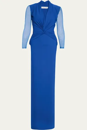 CHIARA BONI Lalia Twist-Front Illusion Column Gown