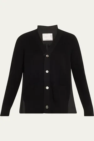 SACAI Pleated-Back Knit Button Down Cardigan
