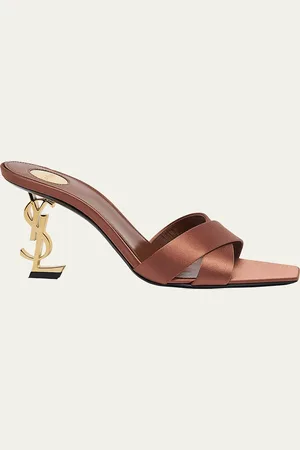 Saint Laurent Opyum YSL Logo-Heel Satin Slide Sandals