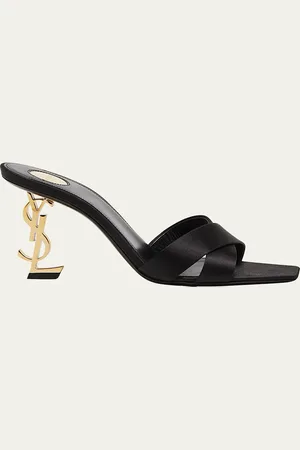 Saint Laurent Opyum YSL Logo-Heel Satin Slide Sandals