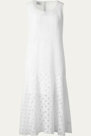 AKRIS Polka Dot Organzino Sleeveless Midi Dress
