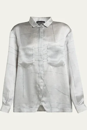 Giorgio Armani Check Satin Button Down Blouse